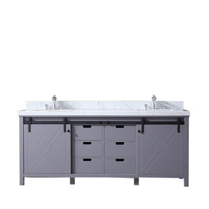 Marsyas 80" Dark Grey Double Vanity | White Carrara Marble Top | White Square Sinks and no Mirror