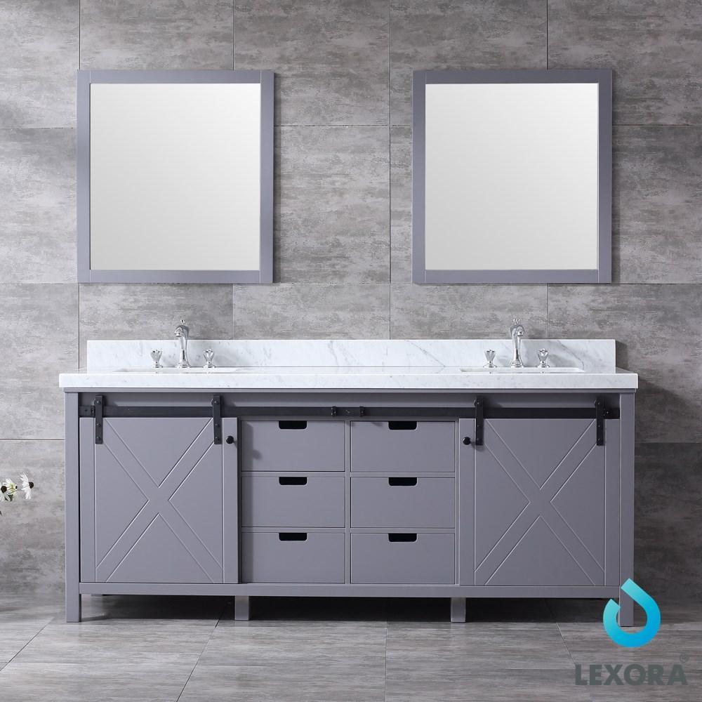Marsyas 80" Dark Grey Double Vanity | White Carrara Marble Top | White Square Sinks and 30" Mirrors