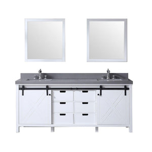 Marsyas 80" White Double Vanity | Grey Quartz Top | White Square Sinks and 30" Mirrors