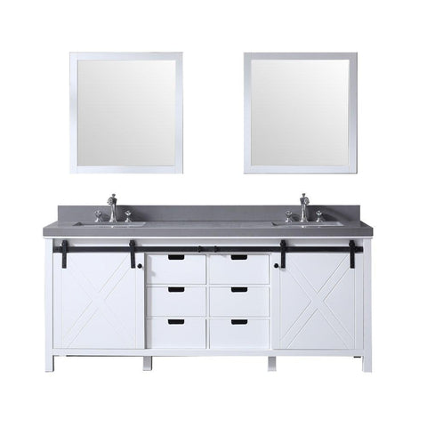 Image of Marsyas 80" White Double Vanity | Grey Quartz Top | White Square Sinks and 30" Mirrors
