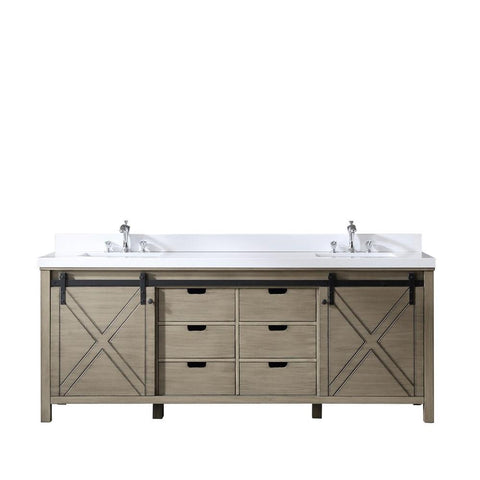 Image of Marsyas 84" Ash Grey Double Vanity | White Quartz Top | White Square Sinks and no Mirror