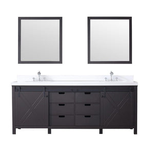 Marsyas 84" Brown Double Vanity | White Quartz Top | White Square Sinks and 34" Mirrors