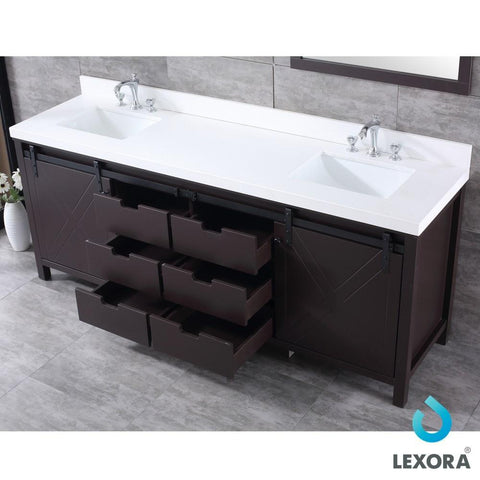 Image of Marsyas 84" Brown Double Vanity | White Quartz Top | White Square Sinks and 34" Mirrors