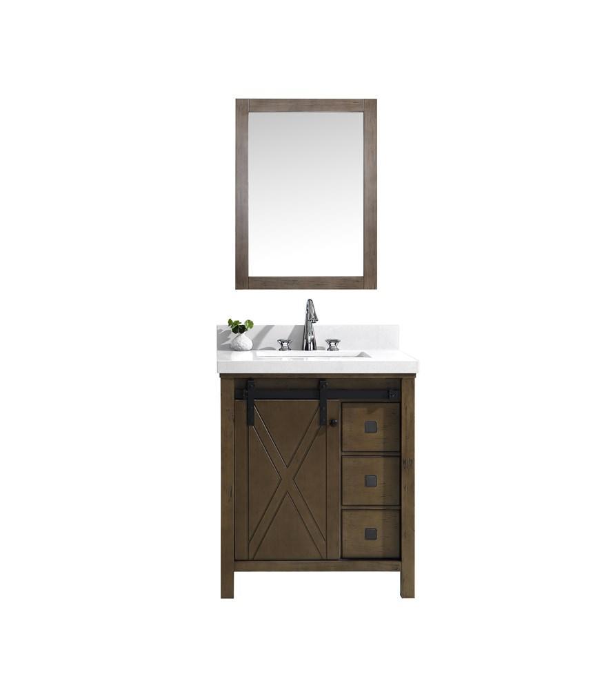 Marsyas Veluti 30" Rustic Brown Single Vanity | White Quartz Top | White Square Sink and 28" Mirror