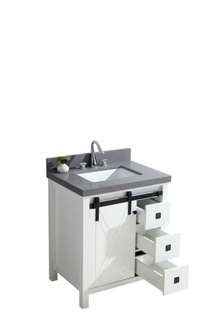 Image of Marsyas Veluti 30" White Single Vanity | Grey Quartz Top | White Square Sink and no Mirror
