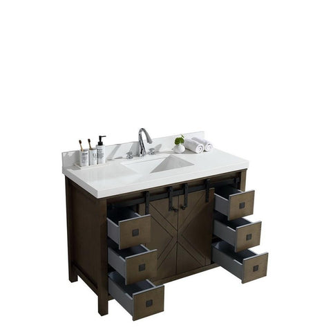 Image of Marsyas Veluti 48" Rustic Brown Single Vanity | White Quartz Top | White Square Sink and no Mirror