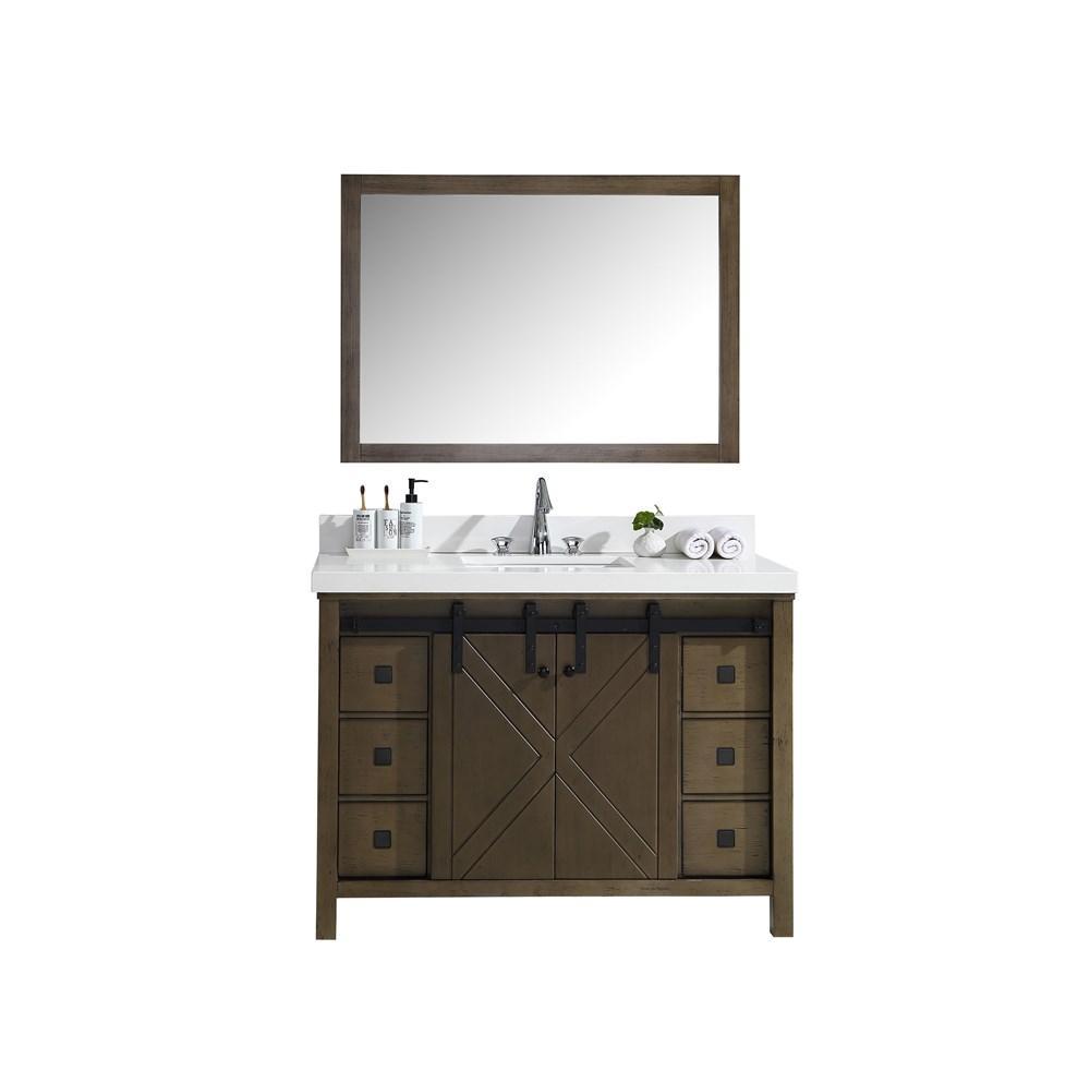 Marsyas Veluti 48" Rustic Brown Single Vanity | White Quartz Top | White Square Sink and 44" Mirror