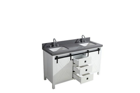 Image of Marsyas Veluti 60" White Double Vanity | Grey Quartz Top | White Square Sinks and no Mirror