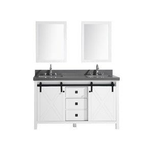 Marsyas Veluti 60" White Double Vanity | Grey Quartz Top | White Square Sinks and 24" Mirrors
