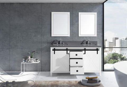 Image of Marsyas Veluti 60" White Double Vanity | Grey Quartz Top | White Square Sinks and 24" Mirrors