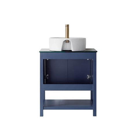 Image of Modena 28” Modern Royal Blue Single Vessel Sink Vanity with Glass Countertop