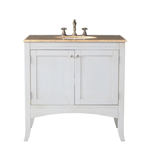 Stufurhome 36 inch Alyssa Single Sink Vanity with Travertine Marble Top and Mirror GM-6119-36-TR