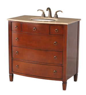 Stufurhome 36 inch Augustine Single Sink Bathroom Vanity with Travertine Marble Top GM-2201-36-TR