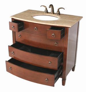 Stufurhome 36 inch Augustine Single Sink Bathroom Vanity with Travertine Marble Top