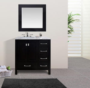 Stufurhome 36 inch Malibu Espresso Single Sink Bathroom Vanity with Mirror GM-6412-36ES-CR-M35