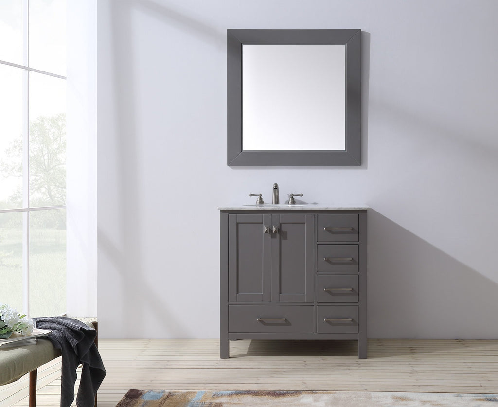 Stufurhome 36 inch Malibu Grey Single Sink Bathroom Vanity with Mirror GM-6412-36GY-CR-M35