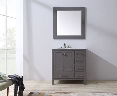 Image of Stufurhome 36 inch Malibu Grey Single Sink Bathroom Vanity with Mirror GM-6412-36GY-CR-M35
