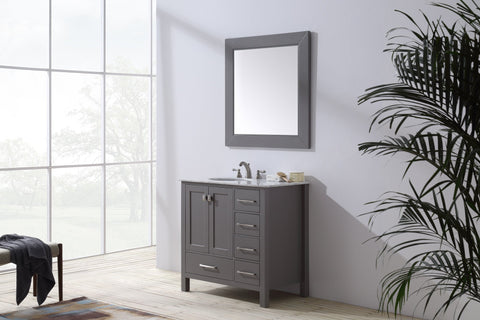Image of Stufurhome 36 inch Malibu Grey Single Sink Bathroom Vanity with Mirror GM-6412-36GY-CR-M35