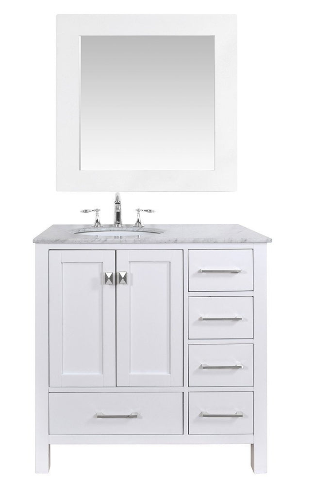 Stufurhome 36 inch Malibu Pure White Single Sink Bathroom Vanity with Mirror GM-6412-36PW-CR-M35