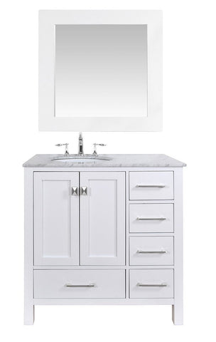 Image of Stufurhome 36 inch Malibu Pure White Single Sink Bathroom Vanity with Mirror GM-6412-36PW-CR-M35