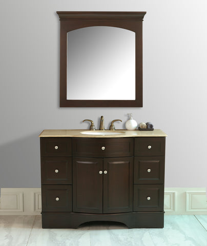 Image of Stufurhome 48 inch Lotus Single Sink Vanity with Travertine Marble Top and Mirror GM-6123-48-TR