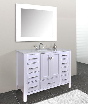 Stufurhome 48 inch Malibu Pure White Single Sink Bathroom Vanity with Mirror