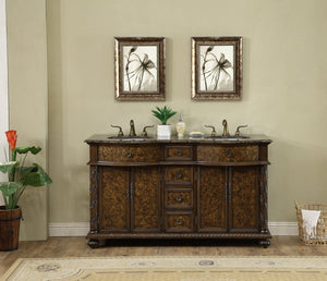 Stufurhome 60 inch Amelia Double Sink Vanity with Baltic Brown Granite Top