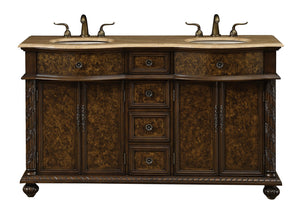 Stufurhome 60 inch Amelia Double Sink Vanity with Travertine Marble Top GM-5116-60-TR