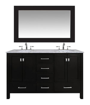 Stufurhome 60 inch Malibu Espresso Double Sink Bathroom Vanity with Mirror GM-6412-60ES-CR-M59
