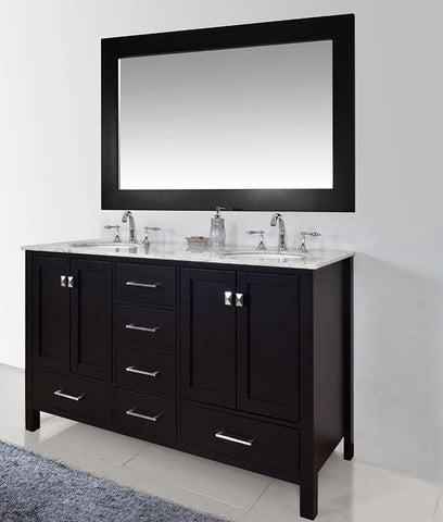 Image of Stufurhome 60 inch Malibu Espresso Double Sink Bathroom Vanity with Mirror GM-6412-60ES-CR-M59