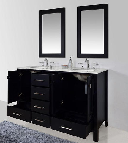 Image of Stufurhome 60 inch Malibu Espresso Double Sink Bathroom Vanity with Mirror GM-6412-60ES-CR-M59