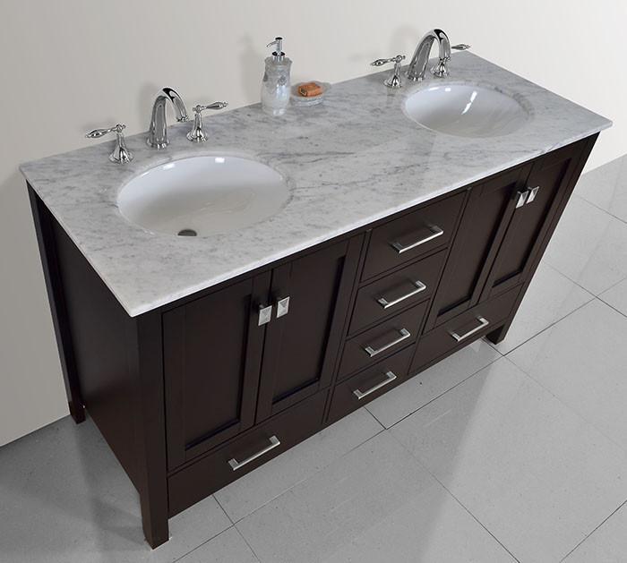 Stufurhome 60 inch Malibu Espresso Double Sink Bathroom Vanity with Mirror GM-6412-60ES-CR-M59