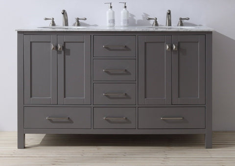 Image of Stufurhome 60 inch Malibu Grey Double Sink Bathroom Vanity GM-6412-60GY-CR