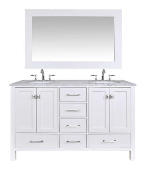 Stufurhome 60 inch Malibu Pure White Double Sink Bathroom Vanity with Mirror GM-6412-60PW-CR-M59