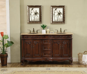 Stufurhome 60 inch Saturn Double Sink Vanity with Travertine Marble Top