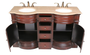 Stufurhome 62 inch Catherine Double Sink Vanity with Travertine Marble Top