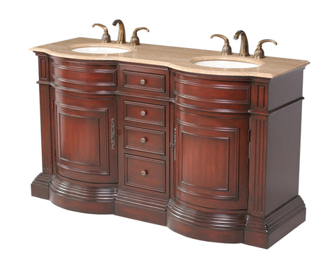 Image of Stufurhome 62 inch Catherine Double Sink Vanity with Travertine Marble Top GM-3211-62-TR