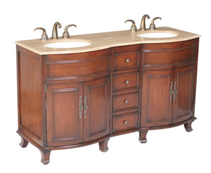 Stufurhome 62 inch Winslow Double Sink Vanity with Travertine Marble Top GM-3316-62-TR