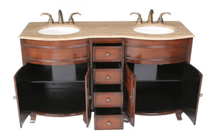 Stufurhome 62 inch Winslow Double Sink Vanity with Travertine Marble Top