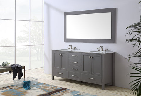 Image of Stufurhome 72 inch Malibu Grey Double Sink Bathroom Vanity with Mirror GM-6412-72GY-CR-M71