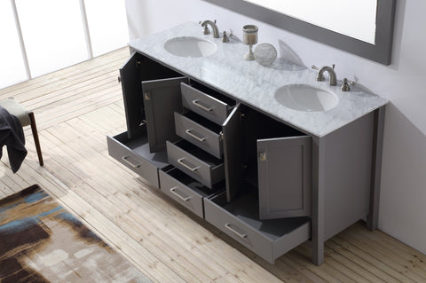 Image of Stufurhome 72 inch Malibu Grey Double Sink Bathroom Vanity with Mirror GM-6412-72GY-CR-M71