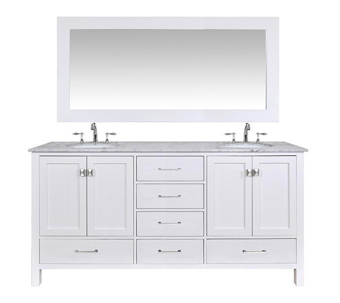 Stufurhome 72 inch Malibu Pure White Double Sink Bathroom Vanity with Mirror GM-6412-72PW-CR-M71