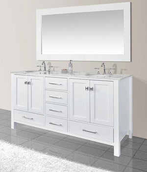 Stufurhome 72 inch Malibu Pure White Double Sink Bathroom Vanity with Mirror