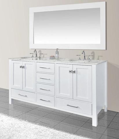 Image of Stufurhome 72 inch Malibu Pure White Double Sink Bathroom Vanity with Mirror GM-6412-72PW-CR-M71