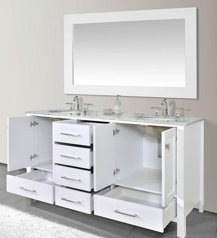 Image of Stufurhome 72 inch Malibu Pure White Double Sink Bathroom Vanity with Mirror GM-6412-72PW-CR-M71