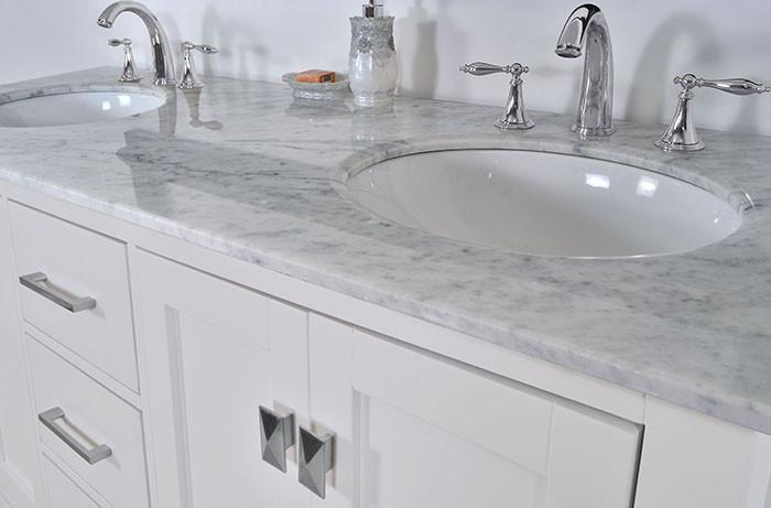 Stufurhome 72 inch Malibu Pure White Double Sink Bathroom Vanity with Mirror GM-6412-72PW-CR-M71