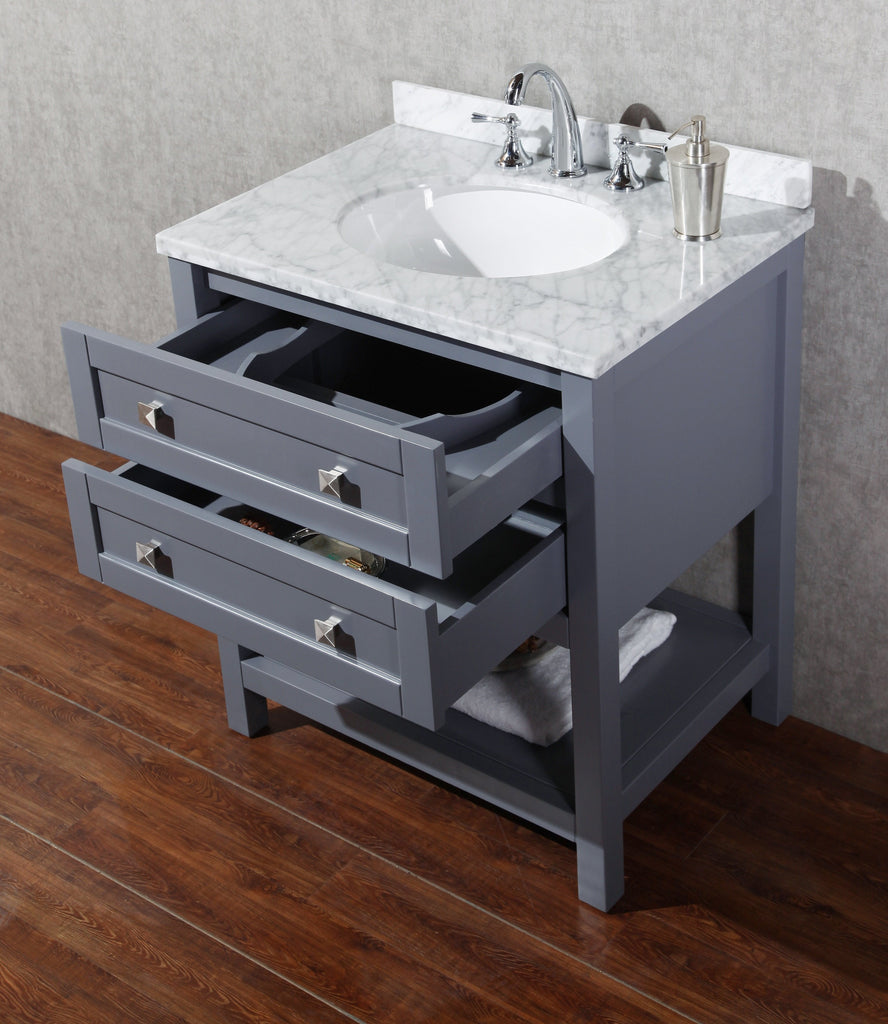 Stufurhome Marla 30 inch Single Sink Bathroom Vanity with Mirror in Grey HD-6868G-30-CR