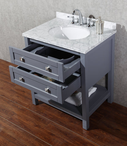 Image of Stufurhome Marla 30 inch Single Sink Bathroom Vanity with Mirror in Grey HD-6868G-30-CR