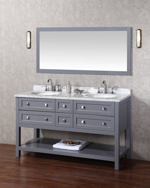 Stufurhome Marla 60 inch Double Sink Bathroom Vanity with Mirror in Grey
