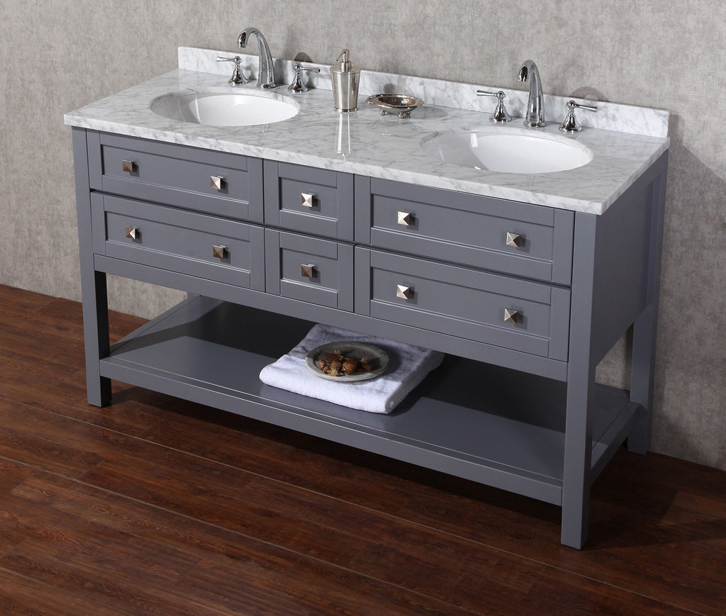 Stufurhome Marla 60 inch Double Sink Bathroom Vanity with Mirror in Grey HD-6868G-60-CR